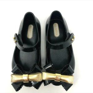 Mini Melissa Gold Bow Black Mary Janes Like Minnie Mouse